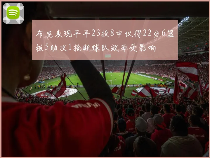 布克表现平平23投8中仅得22分6篮板5助攻1抢断球队效率受影响